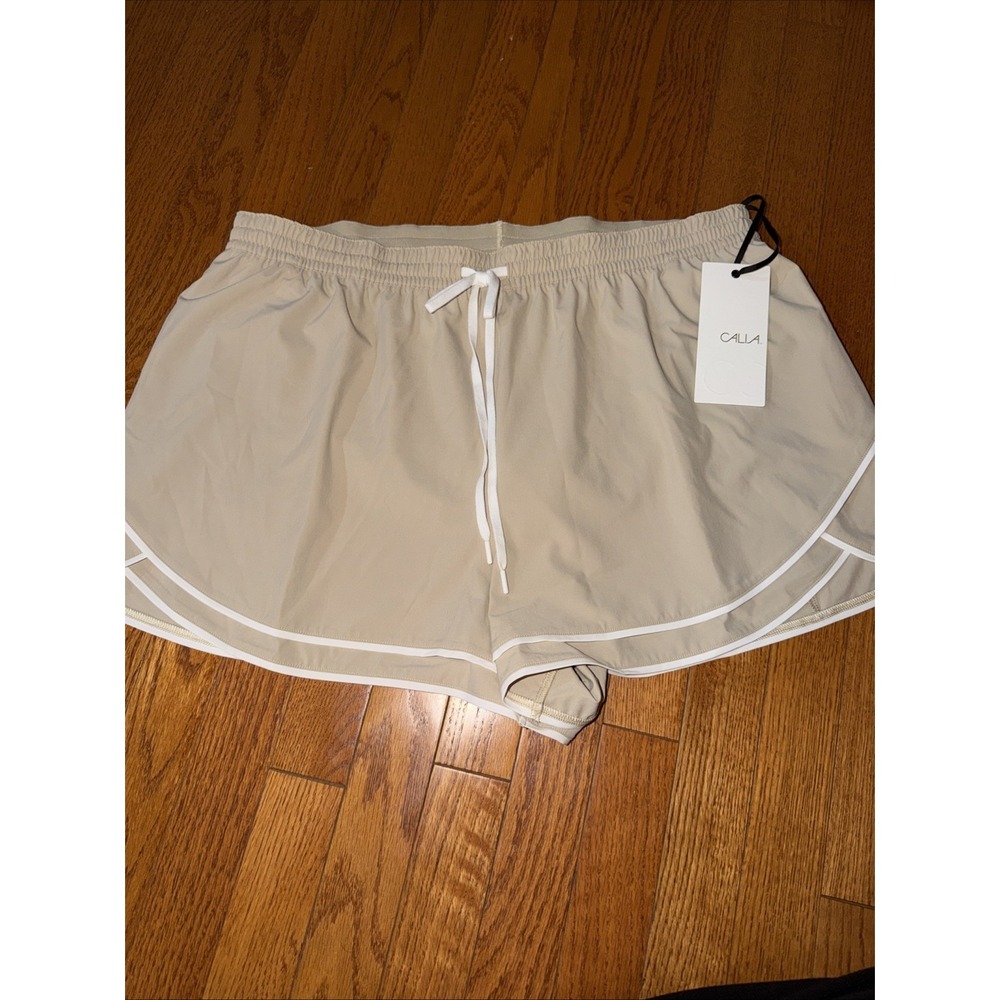 Calia High-Rise Step Up Shorts 3" Inseam Khaki Sand XXL Lined Quick Dry